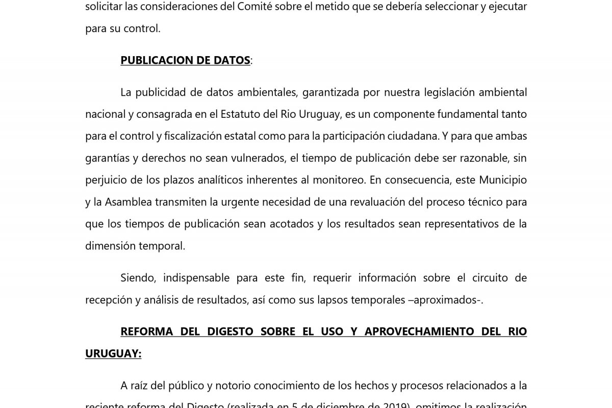 Otro de los tramos del documento enviado al Comité Científico de la CARU